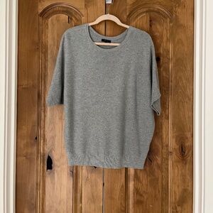 Quince Heather Grey Lightweight Cotton Cashmere Link-Stitch Dolman Sweater M